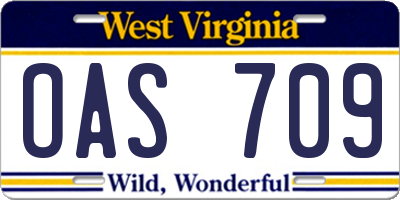 WV license plate OAS709