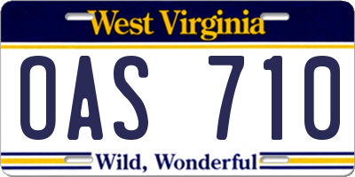 WV license plate OAS710