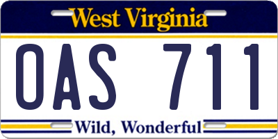 WV license plate OAS711
