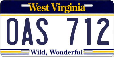WV license plate OAS712