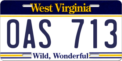 WV license plate OAS713