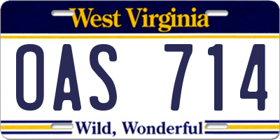 WV license plate OAS714
