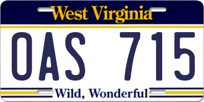 WV license plate OAS715