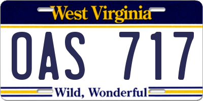 WV license plate OAS717