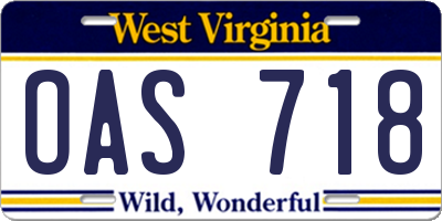 WV license plate OAS718
