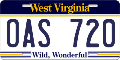WV license plate OAS720