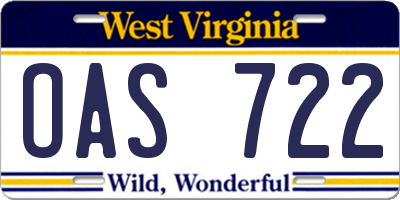 WV license plate OAS722