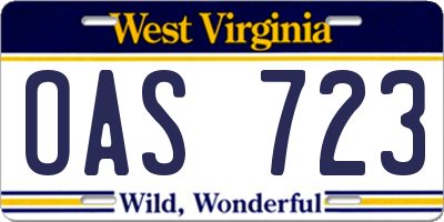 WV license plate OAS723