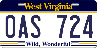 WV license plate OAS724