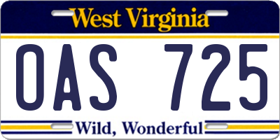 WV license plate OAS725