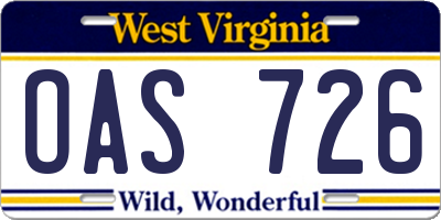 WV license plate OAS726