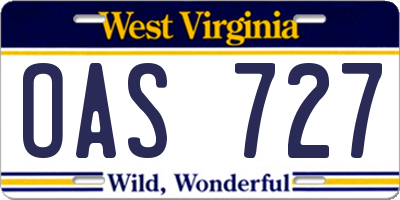 WV license plate OAS727