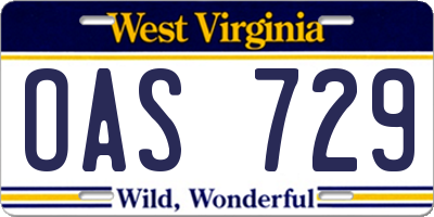 WV license plate OAS729