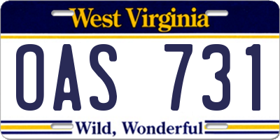 WV license plate OAS731
