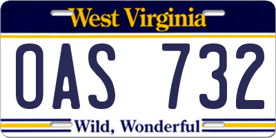 WV license plate OAS732
