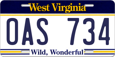 WV license plate OAS734