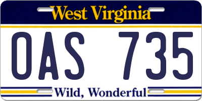 WV license plate OAS735