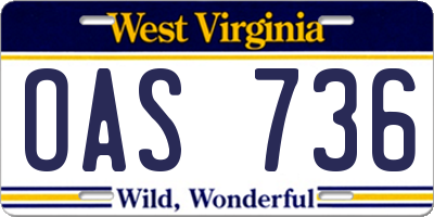 WV license plate OAS736