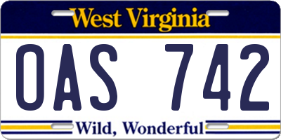 WV license plate OAS742