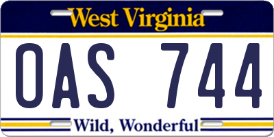 WV license plate OAS744