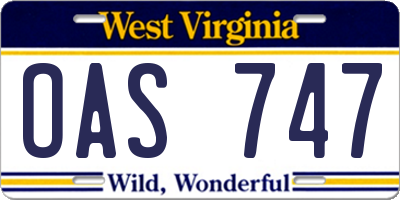 WV license plate OAS747