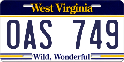 WV license plate OAS749
