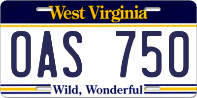 WV license plate OAS750