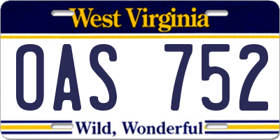 WV license plate OAS752