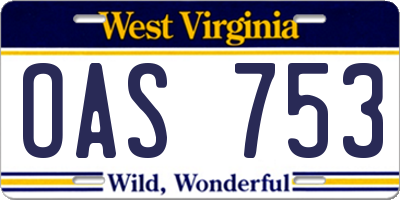 WV license plate OAS753