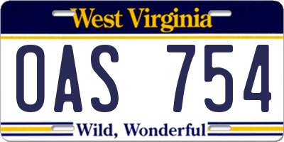 WV license plate OAS754