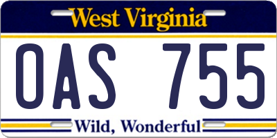 WV license plate OAS755
