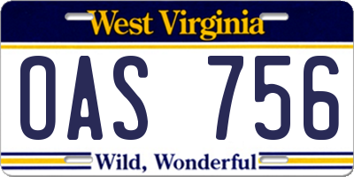 WV license plate OAS756