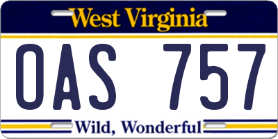 WV license plate OAS757