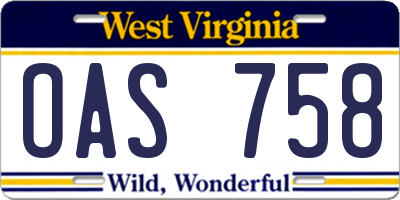 WV license plate OAS758