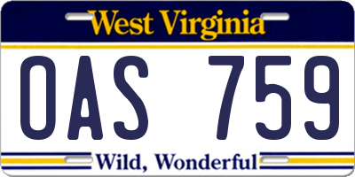 WV license plate OAS759