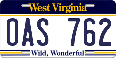 WV license plate OAS762
