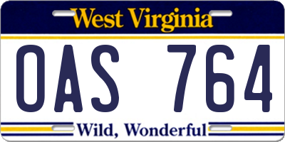 WV license plate OAS764