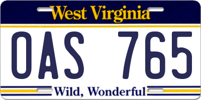 WV license plate OAS765