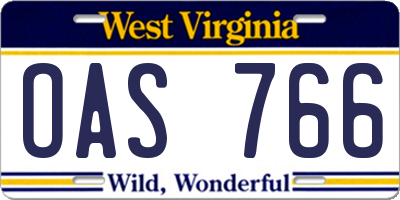 WV license plate OAS766