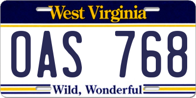WV license plate OAS768