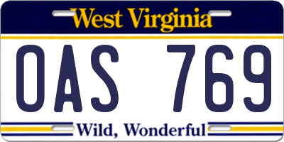 WV license plate OAS769