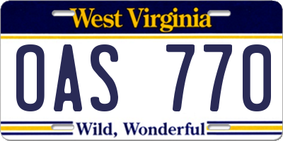 WV license plate OAS770