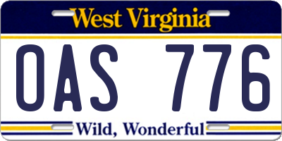 WV license plate OAS776