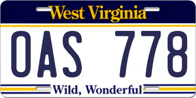 WV license plate OAS778
