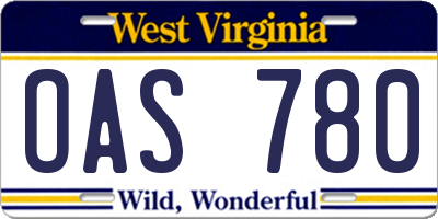WV license plate OAS780