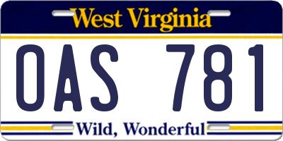 WV license plate OAS781