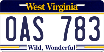 WV license plate OAS783