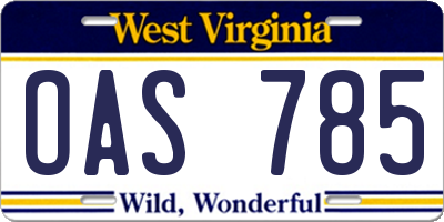 WV license plate OAS785
