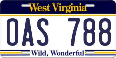 WV license plate OAS788