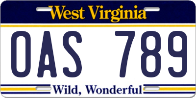 WV license plate OAS789